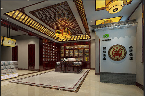 同心古朴典雅的中式茶叶店大堂设计效果图